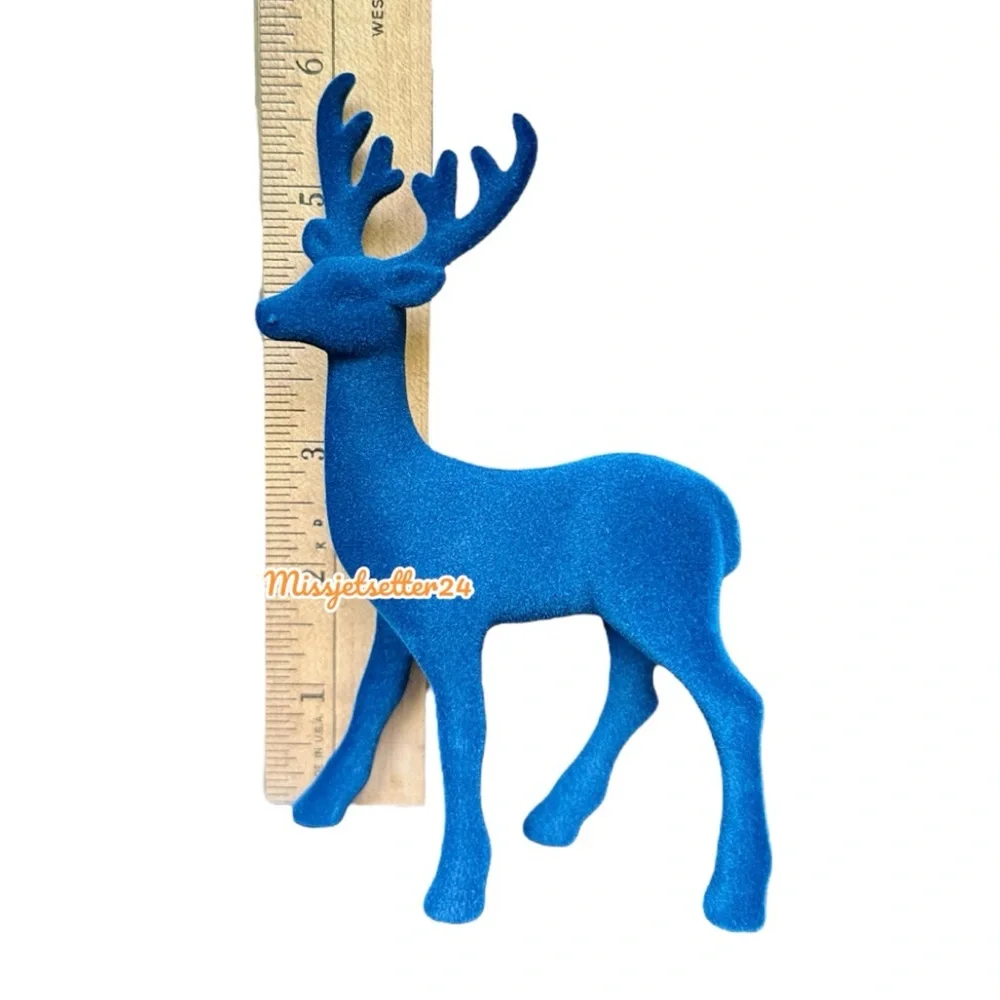 3 Target Flocked Deer Blue, Light Pink and Fuchsia Modern Christmas Decor EUC